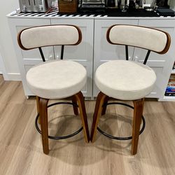 26'' Swivel Bar Stools Set of 2, Upholstered Faux Leather. White