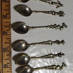 Vintage Antique Lot of 8 Italian Ornate Teaspoons Demi Spoons Gold Color