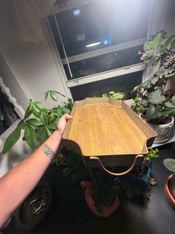 Decorative Wood and Brass Tray