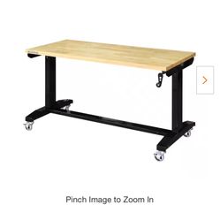 Husky 52 in. W x 24 in. D Adjustable Height Solid Wood Top Workbench Table in Black