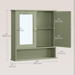 Bathroom Cabinet with Mirror, Wall Cabinet with 2 Mirrored Doors