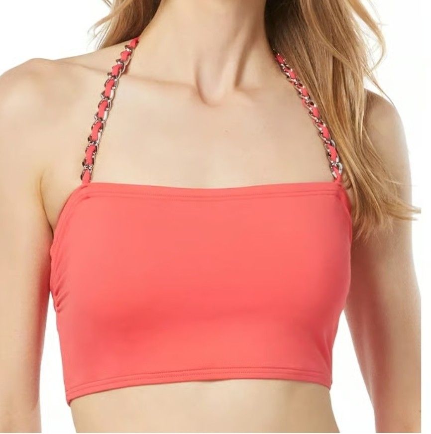 Michael Kors Chain-Trim Halter Longline Bikini Top Women's Size Medium NWT