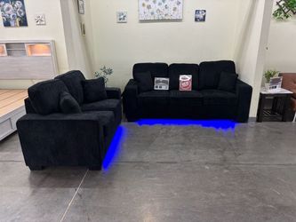 Black Sofa and Loveseat Set with LED Lights