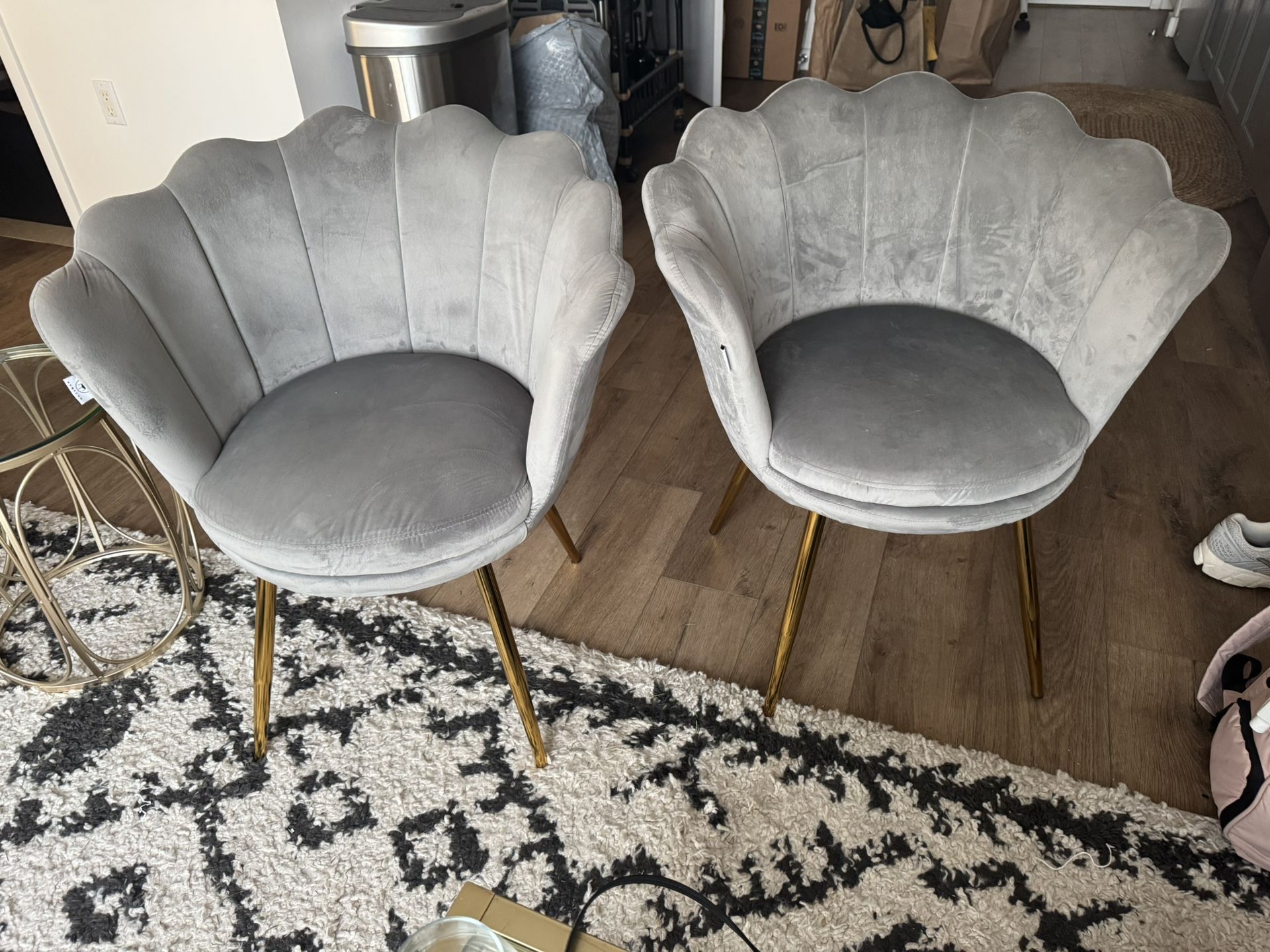 Grey And Gold Velvet Barrel Chairs