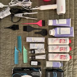 Hair Lot - Bleach, Dye, Toner, Bowls And Brushes, Hair Straightener And Blow Dryer