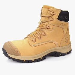 OUXX Work Boots for Men, Side Zipper Steel Toe Shoes, Water-Resistant, Non-Slip, Puncture-Proof