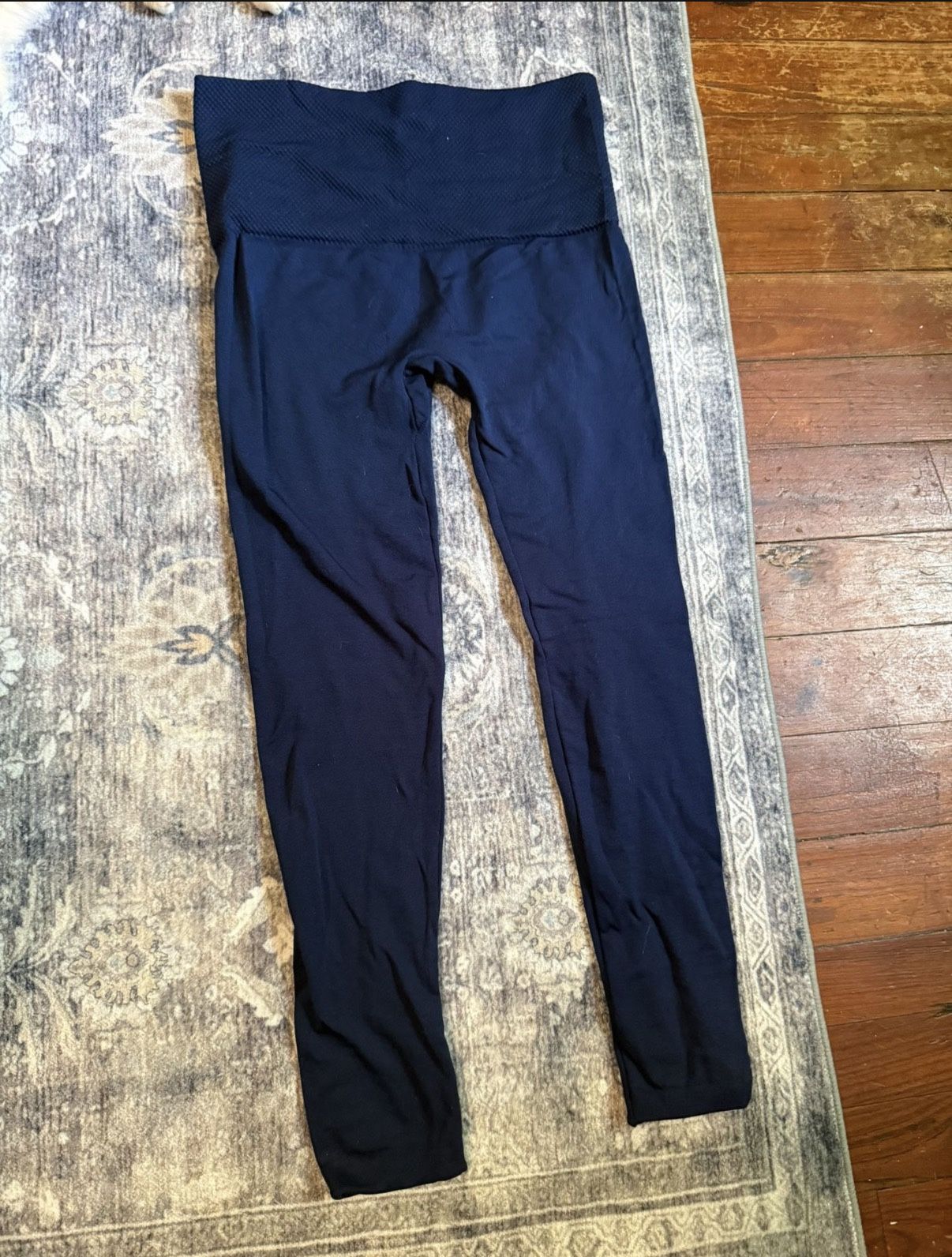 YELETE Plus Size Navy Blue Fleece Leggings With Tummy Control