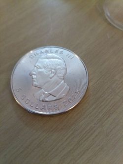 Charles III Canadian) Silver coin .    $5 2026, fine .999 silver plated over brass. (very Collectable)