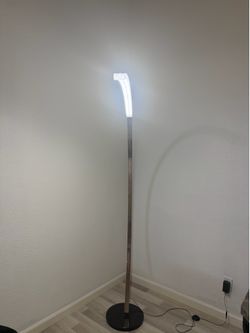 Lamp/Modern Curved LED Arc Floor Lamp - Brushed Metal with Base