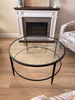 Black and Glass Round Coffee Table - 36 inch.  In great condition.