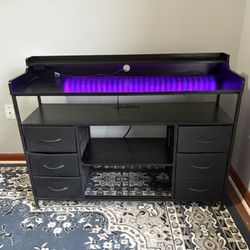 LED Gaming Desk w/ 6 Drawers + Hutch & Power Outlet. PICK UP TODAY