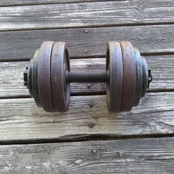 Solid Steel Dumbbell Bar With Steel Weights.