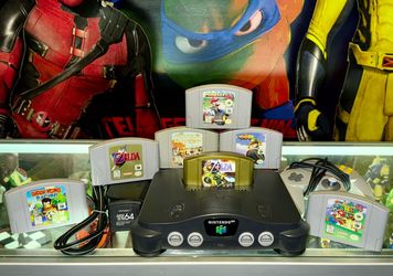 Nintendo 64 Bundle System with Power Supply Gray Controller N64 Memory Expansion Pak & 7 Games Zelda Majora’s Mask Gold Mario Kart Ocarina Of Time Wav