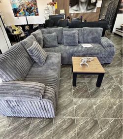 NEW IN BOX Grey Fluffy Sectional With Pull-Out Bed * Finance Available $54 Down Pmt
