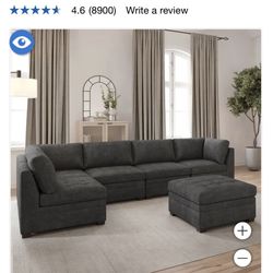 One Armless Chair- Thomasville Tisdale Modular Sectional Dark Gray with Storage Ottoman 