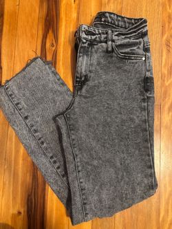 Gray Acid Wash Jeans with Raw Hem