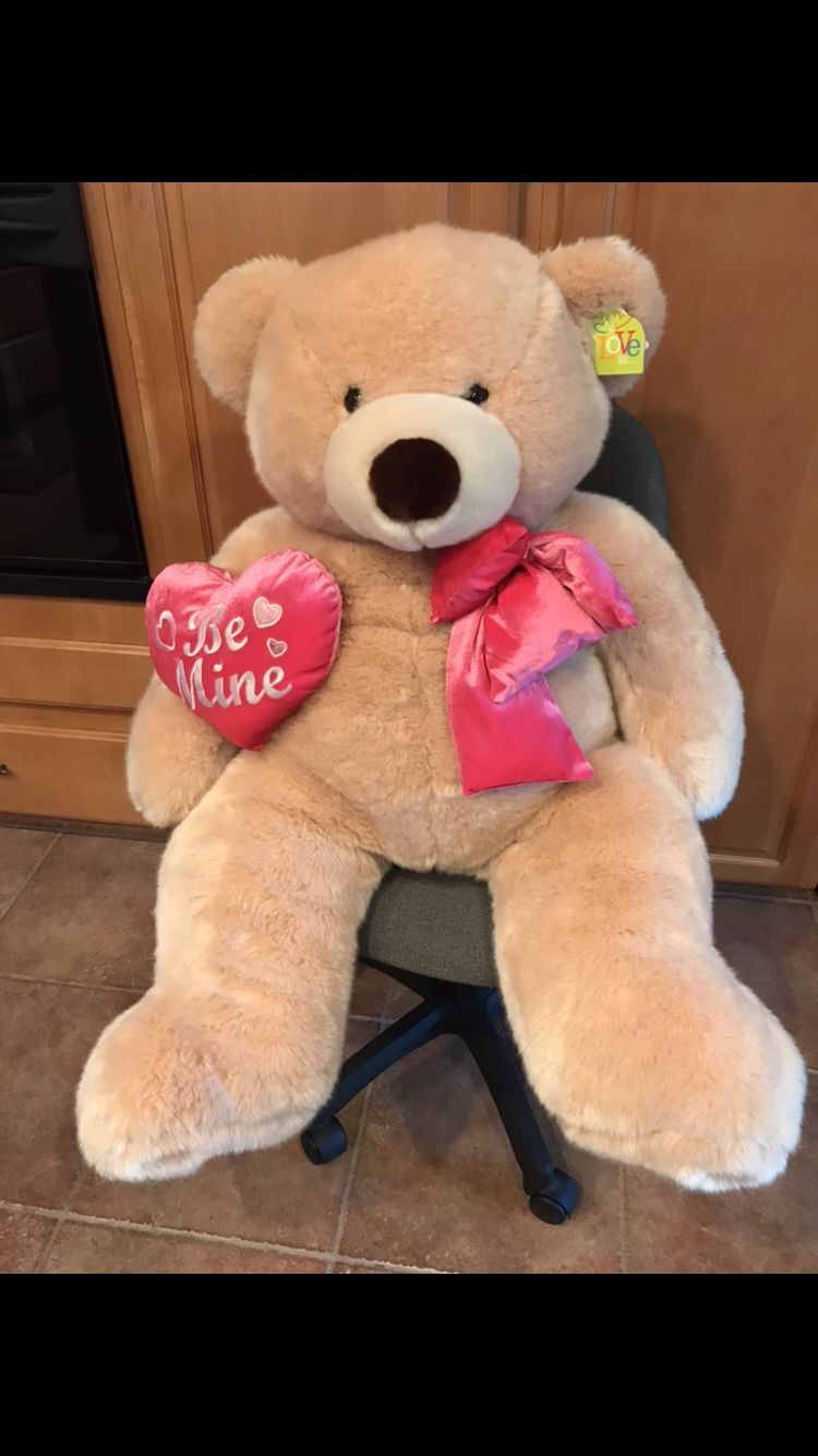 Big Bear - Oso Grande Romantic Giant Teddy Bear (Approx 48 inch Soft Tan with Big Plush “BE MINE” Heart)