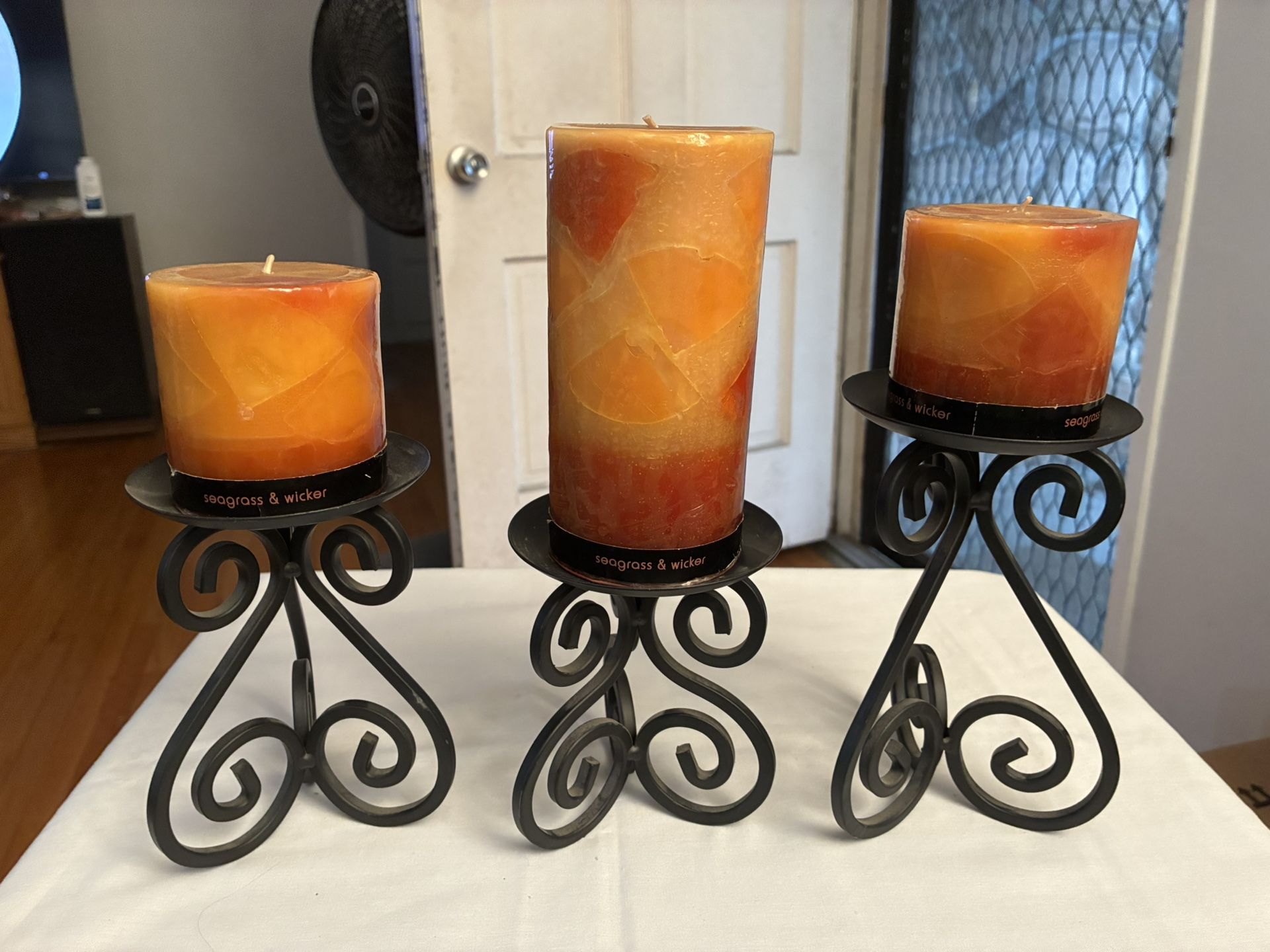 Candle Holders With Candles, 3 Piece