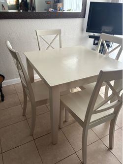 Bone White painted wood square table w/ 4 chairs