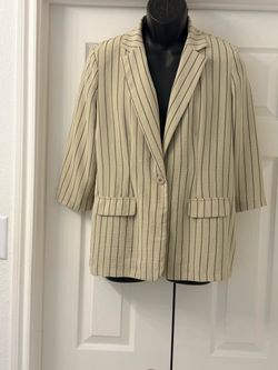 Cream Pinstripe Single-Button Blazer