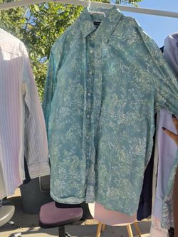 Teal Floral Button-Up Long Sleeve Shirt