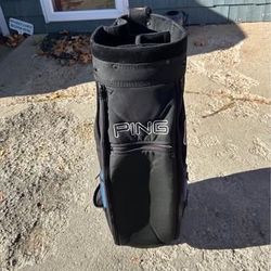 PING CART BAG. Blue & Black with White PING LOGO. THE BAG IS $100. Clubs in one photo not included.