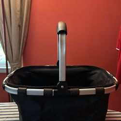 Black Collapsible Canvas Basket W Metal Handle