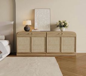 TV Stand with 4 Rattan Storage