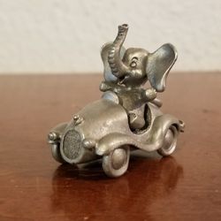 Vintage 1986 Mini/Miniature Spoontiques Pewter Elephant in Car Collectible Figurine. #PP720
