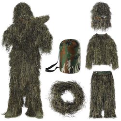 Ghillie Suit - 3D Camouflage Hunting Suits - Jacket, Pants, Hood, Carry Bag For Adults & Youth