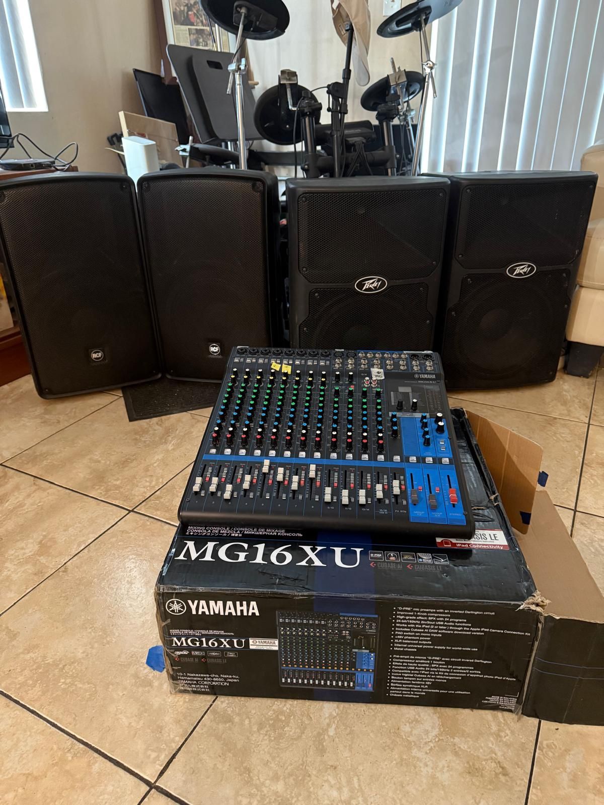 Audio Equipment, 4 Speakers, Mixer