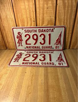 1981 South Dakota National Guard License Plates Pair
