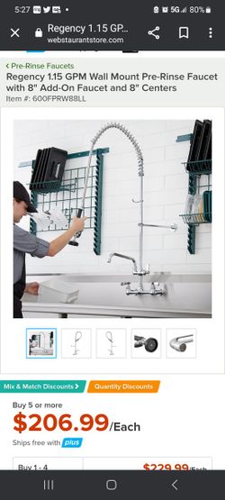 RESTAURANT 8" FAUCET  & PREWASH DISH SPRAY NEW 