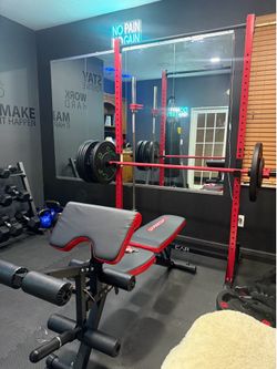 Squat rack  barbell and bench