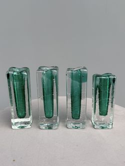 Sculptural Green Glass Bud Vases