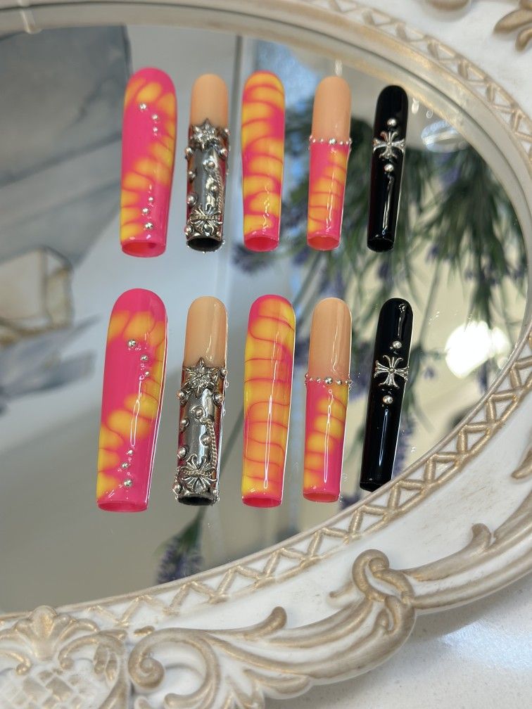 10PCS Long Square Press On Nails/Reusable Nails/Bling Nails