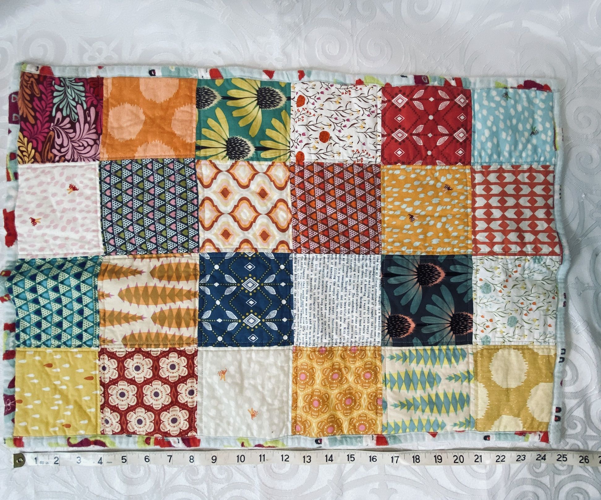 DOLL QUILT 17" X 26" HANDMADE WITH VINTAGE FABRICS, For Baby/American Girl Dolls