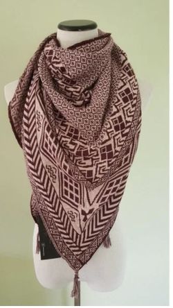 INC International Concepts "Outwest" Knit Triangle Scarf – Sangria Red/Cream