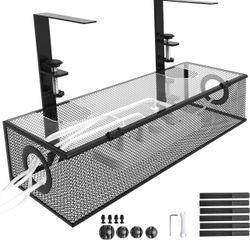 Under Desk Cable Management Box with Lid - Metal Wire Management Box Clamp Mount
