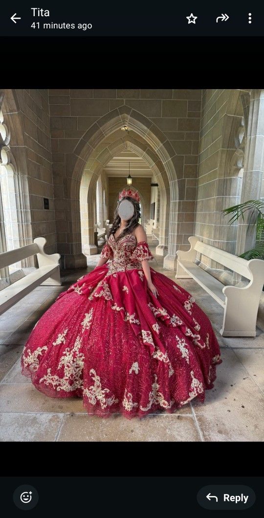 Quincean̈era Dress Burgundy And Gold