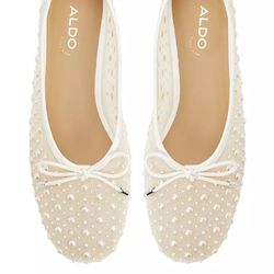 ALDO Pearl-Studded Cream Ballet Flats