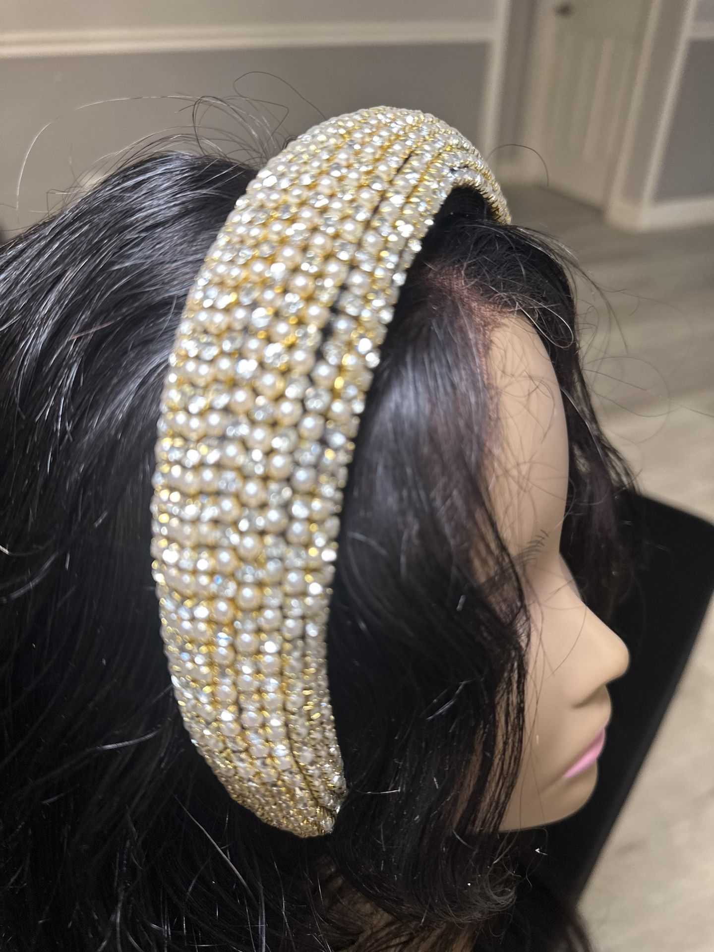 Gold & Pearl Rhinestone padded Headband