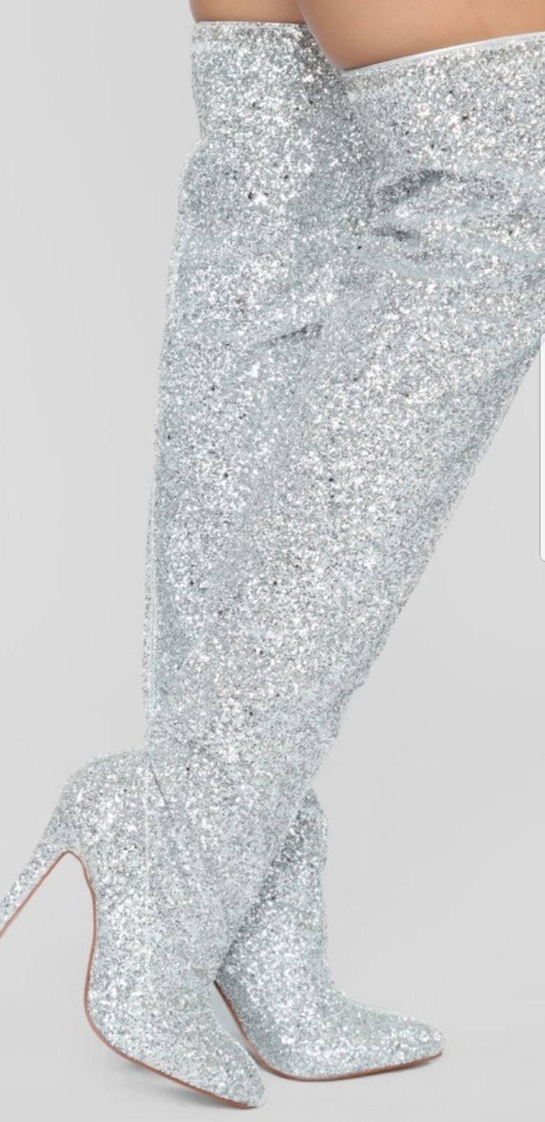 Silver glitter thigh high boots