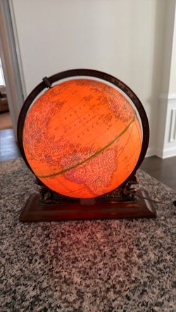 $50 Illuminated World Globe with Brass and Wood Stand
