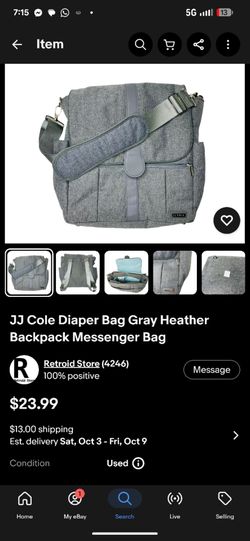 JJ Cole Diaper Bag Gray Heather Backpack Messenger Bag