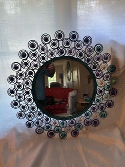 Round Decorative Wall Mirror with Spiral Frame