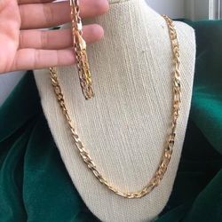 18k gold plated necklace bracelet bundle 24in necklace 6mm 8.7” bracelet
