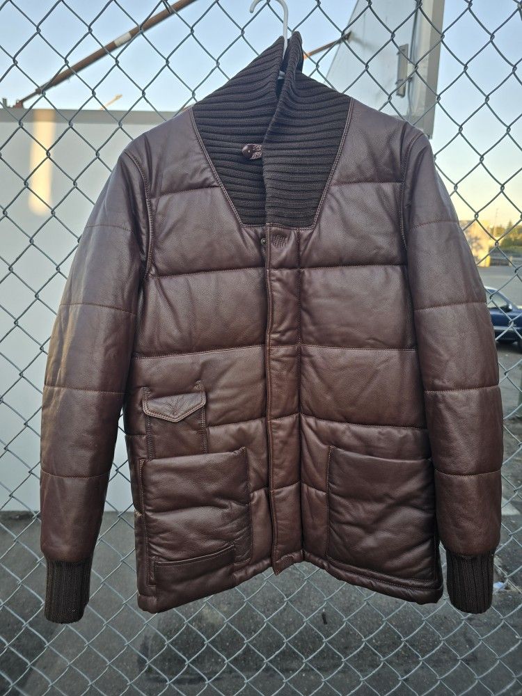 Authentic PAUL SMITH RED EAR Men's Padded Sheepskin Leather Jacket Sz Large