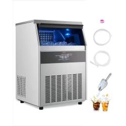 706#Commercial Ice Maker Machine, 160lbs/24H Ice Maker Machine with 66lbs Storage Capacity, 80 Ice Cubes in 15 Minutes, LED Digital Display Freestandi
