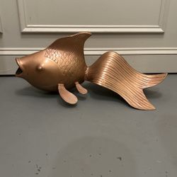 Metal Gold Fish Koi Cast Sculpture 24" x 10" x 13"